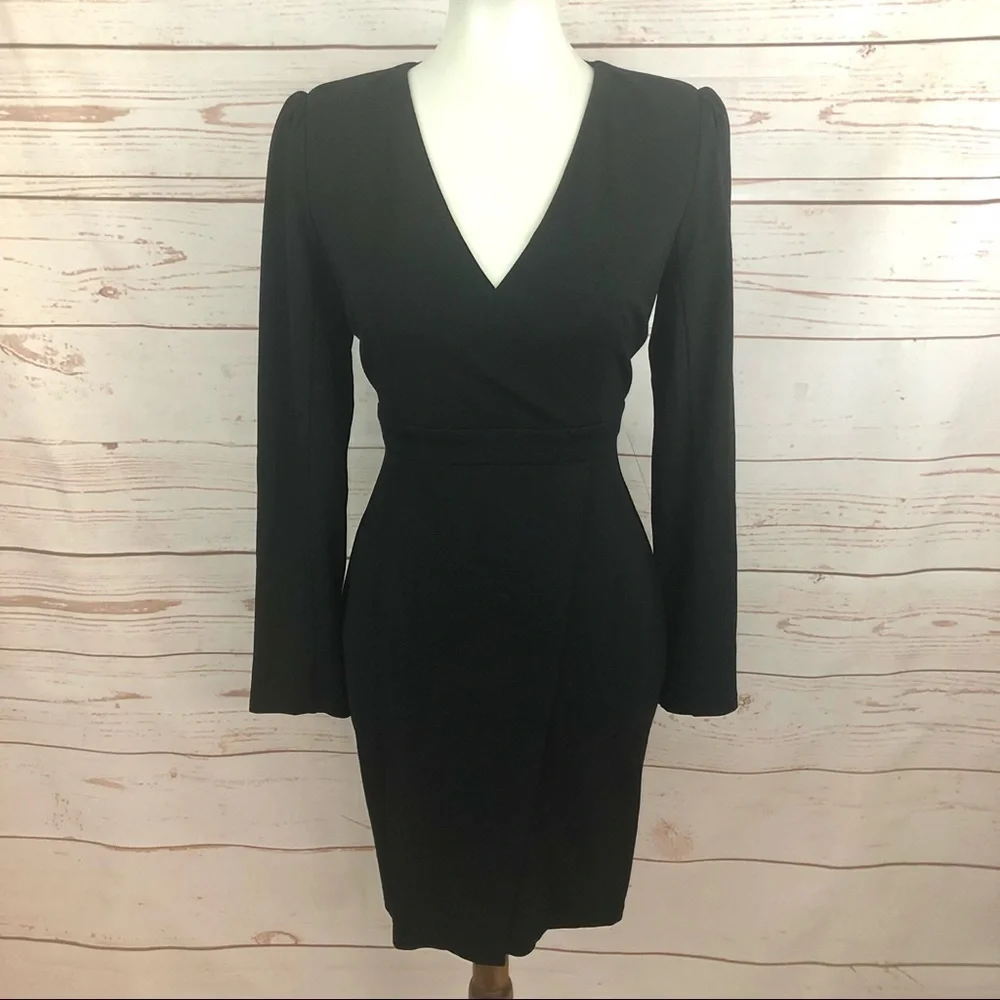 NWOT Lulus Black Surplice Faux Wrap Sheath Dress